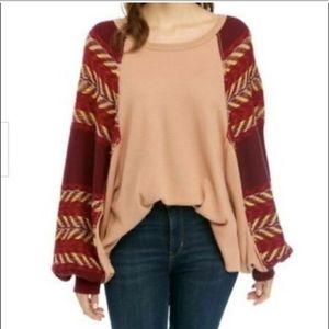 Free People Aztec Sweater Balloon Sleeve Top XS